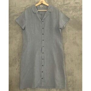 CP Shades Pure Irish Linen Button Dress Womens L Baby Blue Cap Sleeve